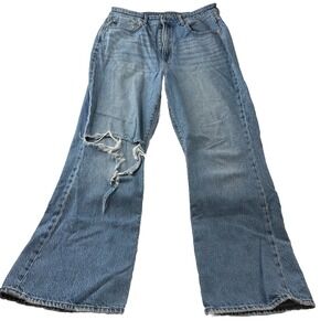 American Eagle Highest Rise 90s Flare Jeans Womens 14 Regular Distressed Denim